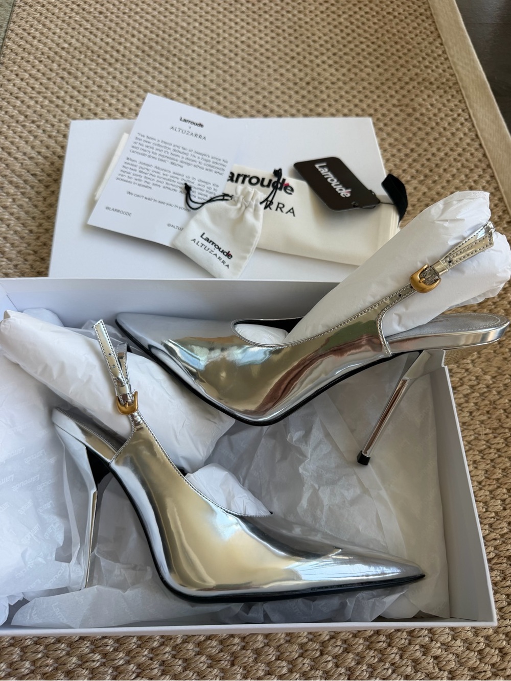 Silver Slingback Stiletto Pumps Larroude x altuzarra